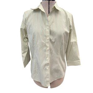 Vintage LL Bean Womens Striped 3/4 Sleeve Shirt Button Down Wrinkle Resistant M